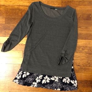 Feminine Gray Top with Floral Flouncy Bottom